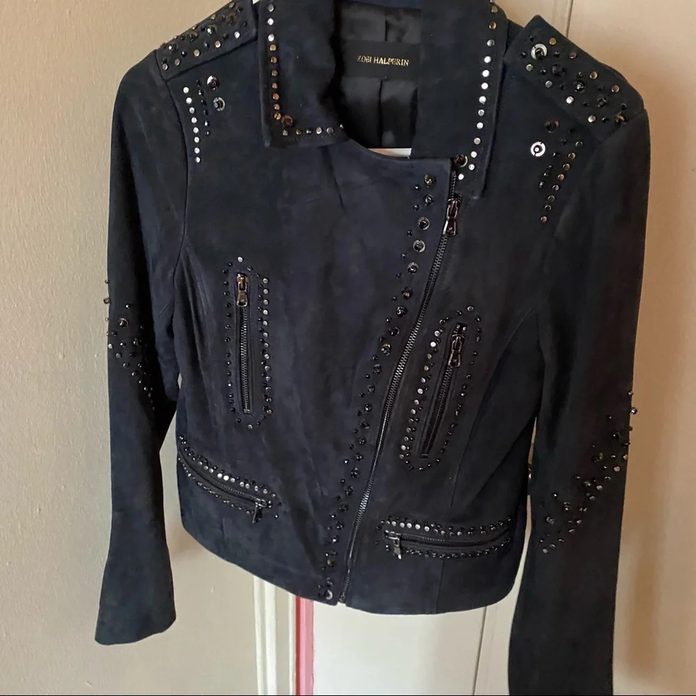 Kobi Halperin Veronica Embellished Black Suede Leather Jacket